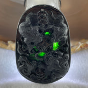 Type A Opaque to Partial Translucent Black Omphacite Jadeite Triple 3 Legged Toad Chan Chu with Coins and Ruyi Pendant 19.22g 53.0 by 34.7 by 7.6mm - Huangs Jadeite and Jewelry Pte Ltd