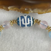 Natural Powerful Tibetan Old Oily Agate Patina Guiren Tairen Human Dzi Bead with Agate Beads Bracelet 22.98g 17cm 15.6 by 12.4mm 3 Dzi Beads - Huangs Jadeite and Jewelry Pte Ltd
