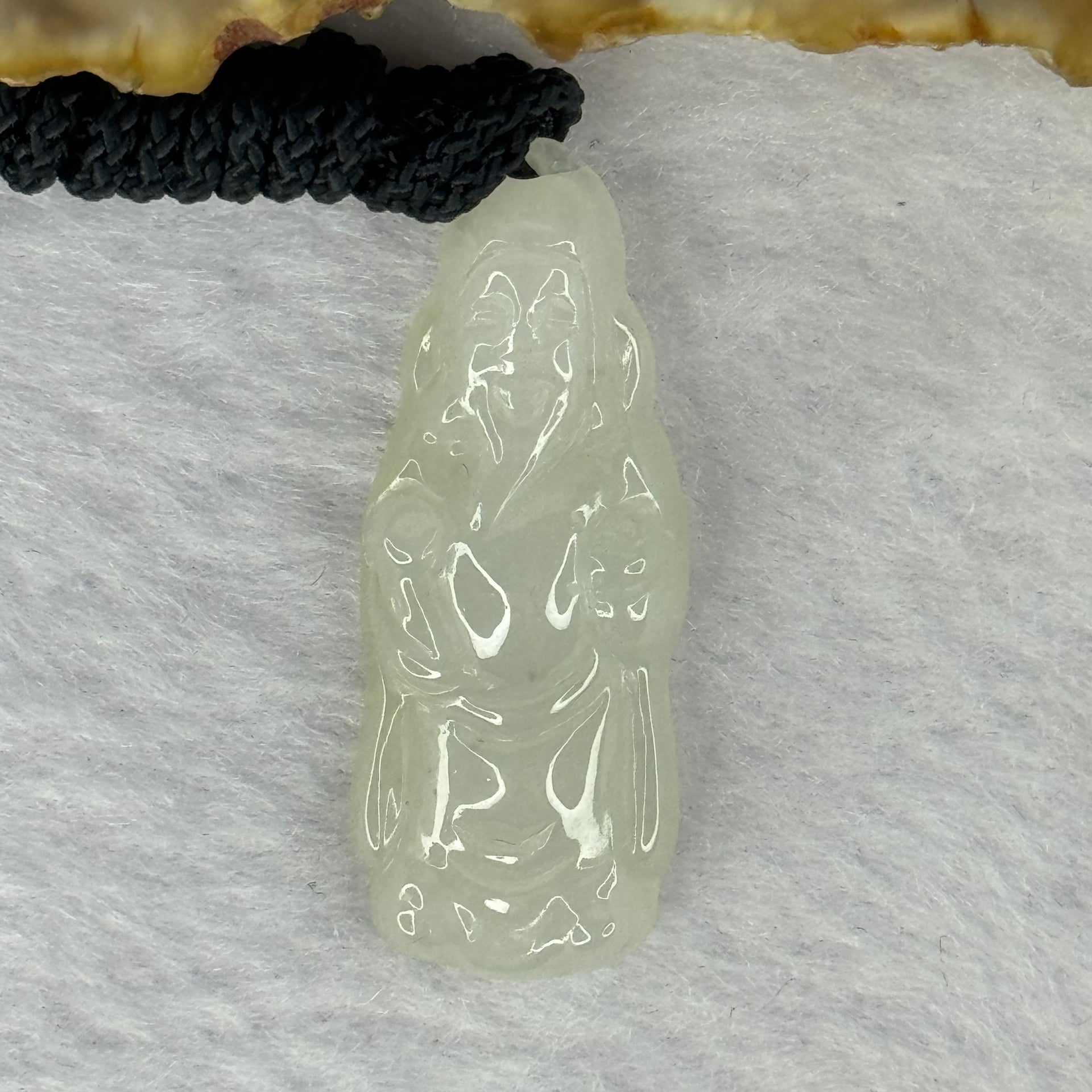 Type A Semi Icy Cai Shen Ye God of Fortune 4.93g 31.5 by 12.5 by 6.0mm - Huangs Jadeite and Jewelry Pte Ltd