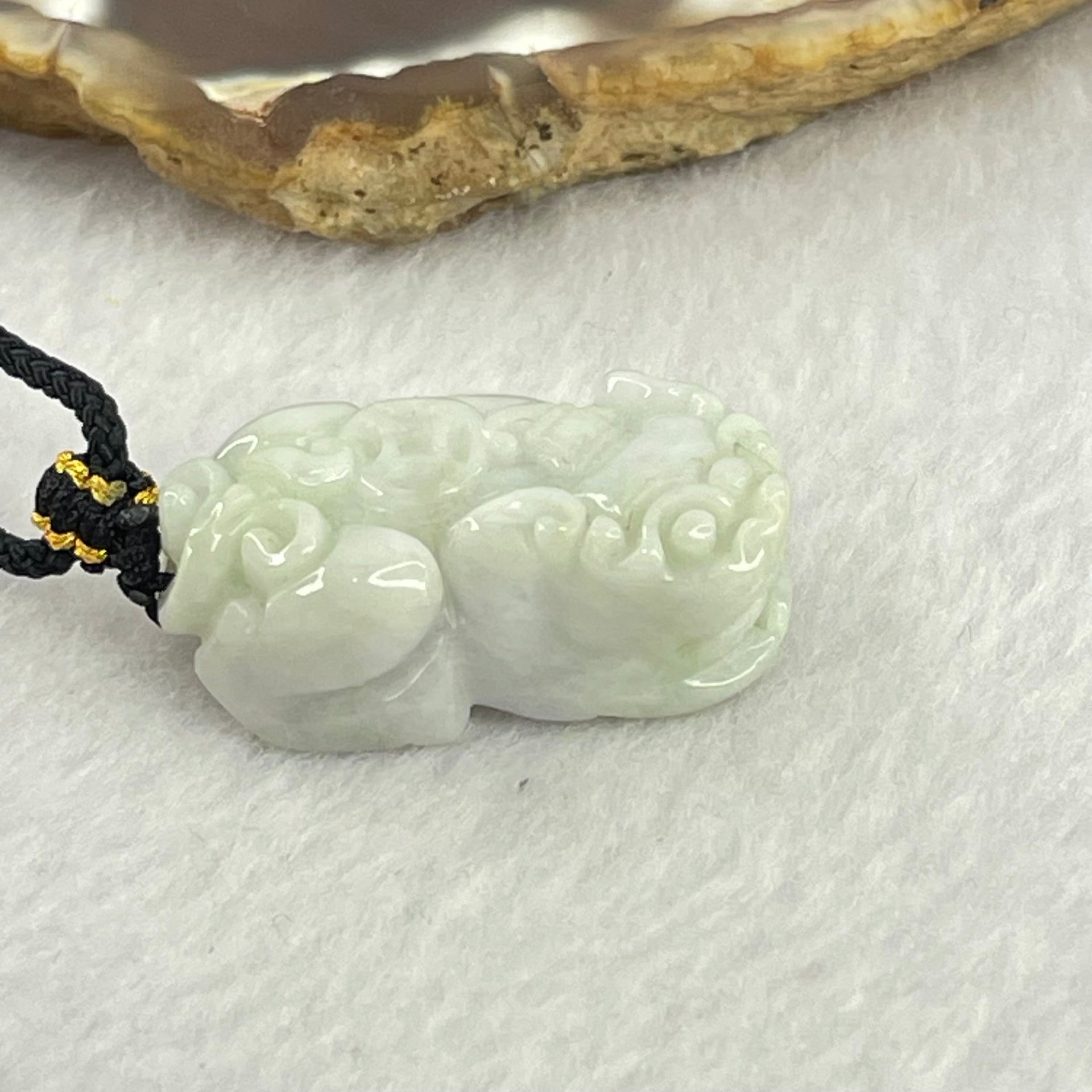 Type A Green and Lavender Jadeite Pixiu Necklace 14.48g 30.7 by 17.5 by 11.5mm - Huangs Jadeite and Jewelry Pte Ltd