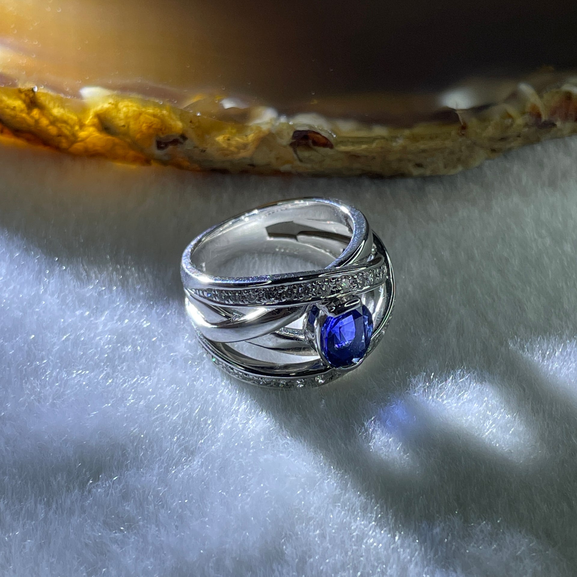 Natural Oval Blue Sapphire with Round Brilliant Cut Shape Diamonds in PT900 Platinum 15.38g Ring S2.386 with Melees D0.47 ct Total 19.93g US6.75 HK15 - Huangs Jadeite and Jewelry Pte Ltd