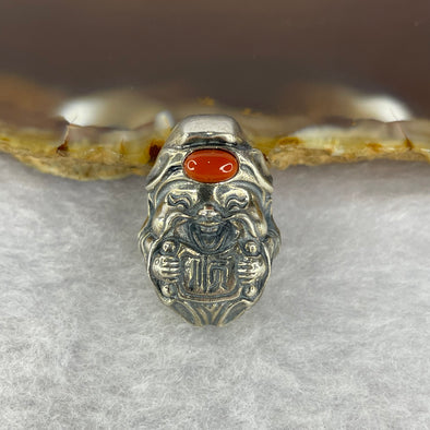 925 Sliver Cai Shen Ye God of Fortune / Wealth With Nan Hong/Red Agate Bracelet Charm 8.22g by 21.5 by 14.5 by 12.7 mm - Huangs Jadeite and Jewelry Pte Ltd