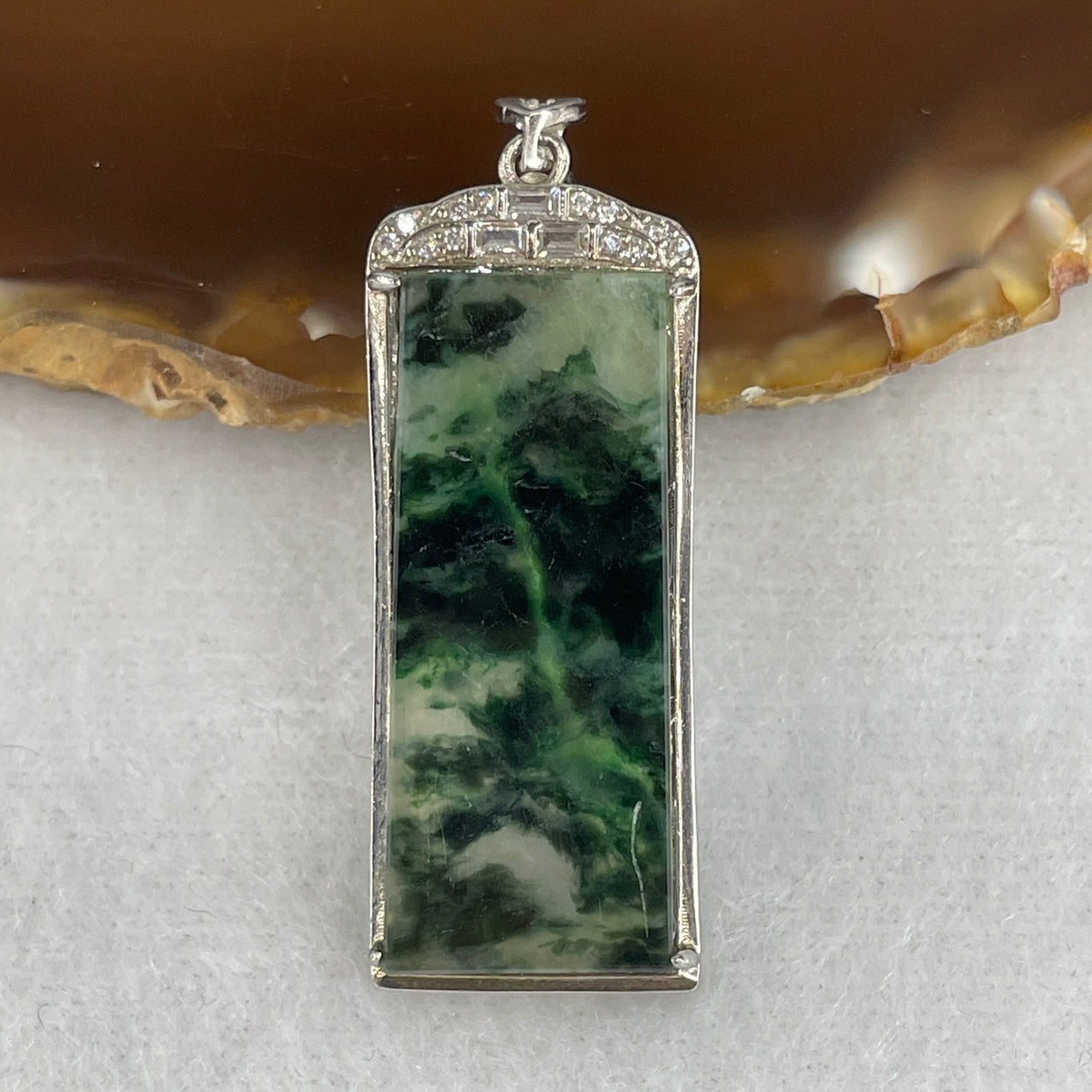 Certified Natural Type A Dark Green & Green Piao Hua Jadeite Wu Shi Pai Pendant | Masterpiece Sleek Minimalist Hand-Carving | Authentic Myanmar Feicui Absolute Peace & Protection Safety Tablet (4.93g | 31.5x1.5mm)