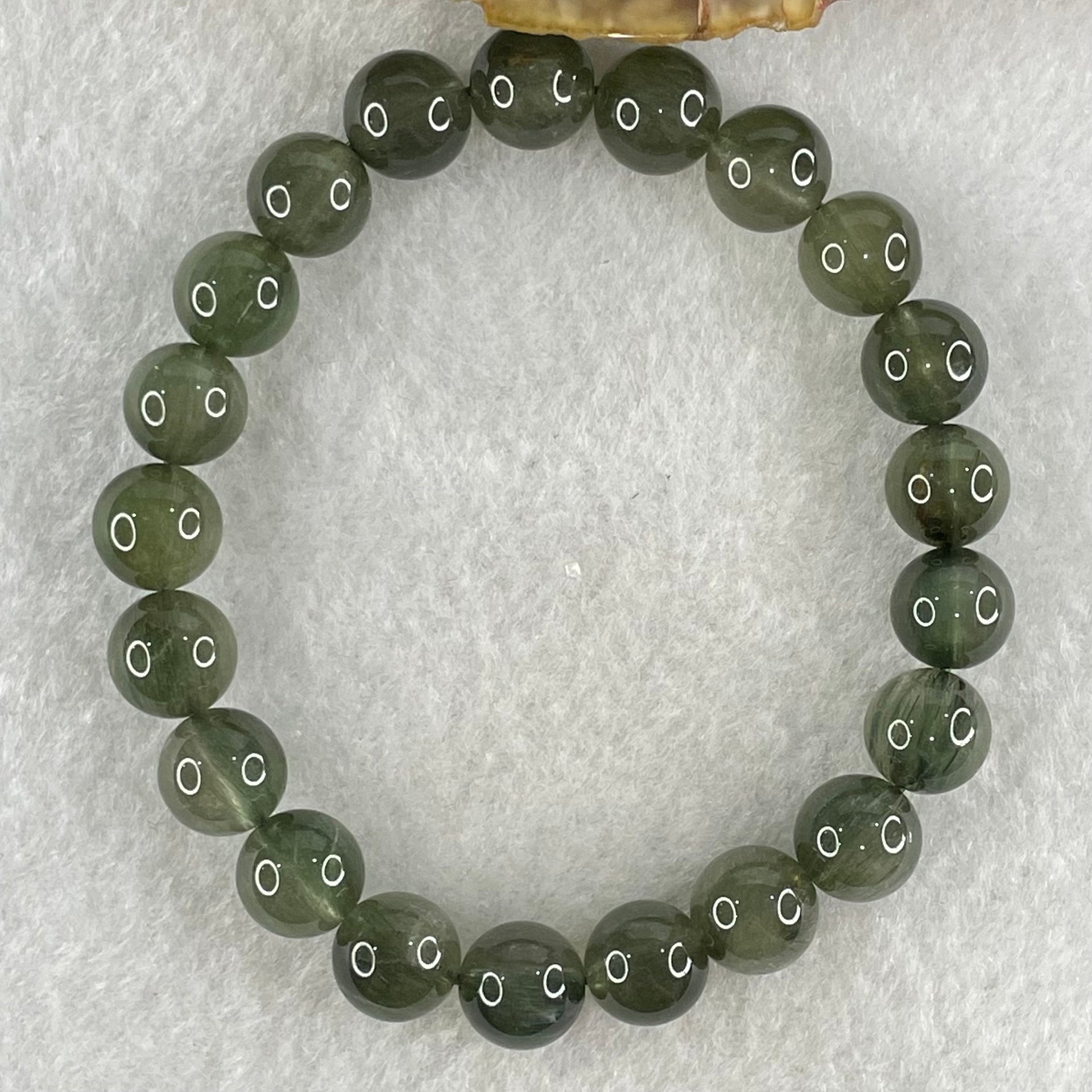 Good Grade Natural Cats Eye Green Rutilated Quartz Beads Bracelet 22.71g 16cm 9.3mm 21 Beads - Huangs Jadeite and Jewelry Pte Ltd
