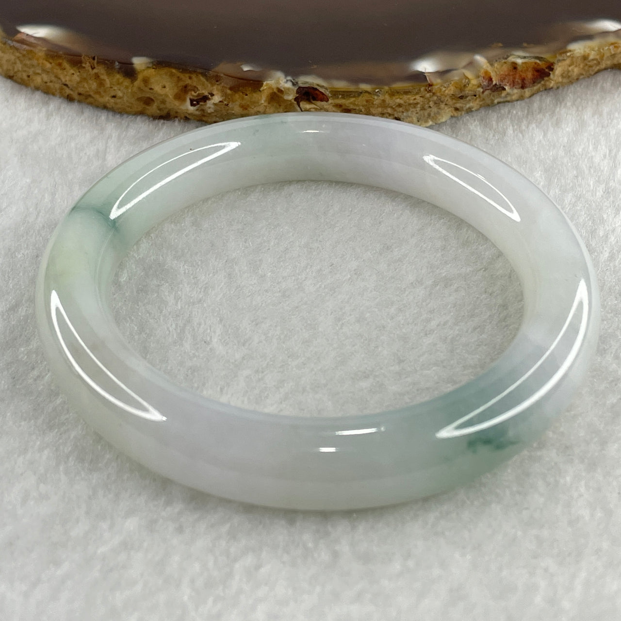 Type A Near White (Faint Lavender and Faint Green ) with Dark Green Piao Hua Jadeite Bangle Internal Diameter 51.8mm 48.04g 10.0 by 9.2mm (Very Slight Internal Lines ) - Huangs Jadeite and Jewelry Pte Ltd