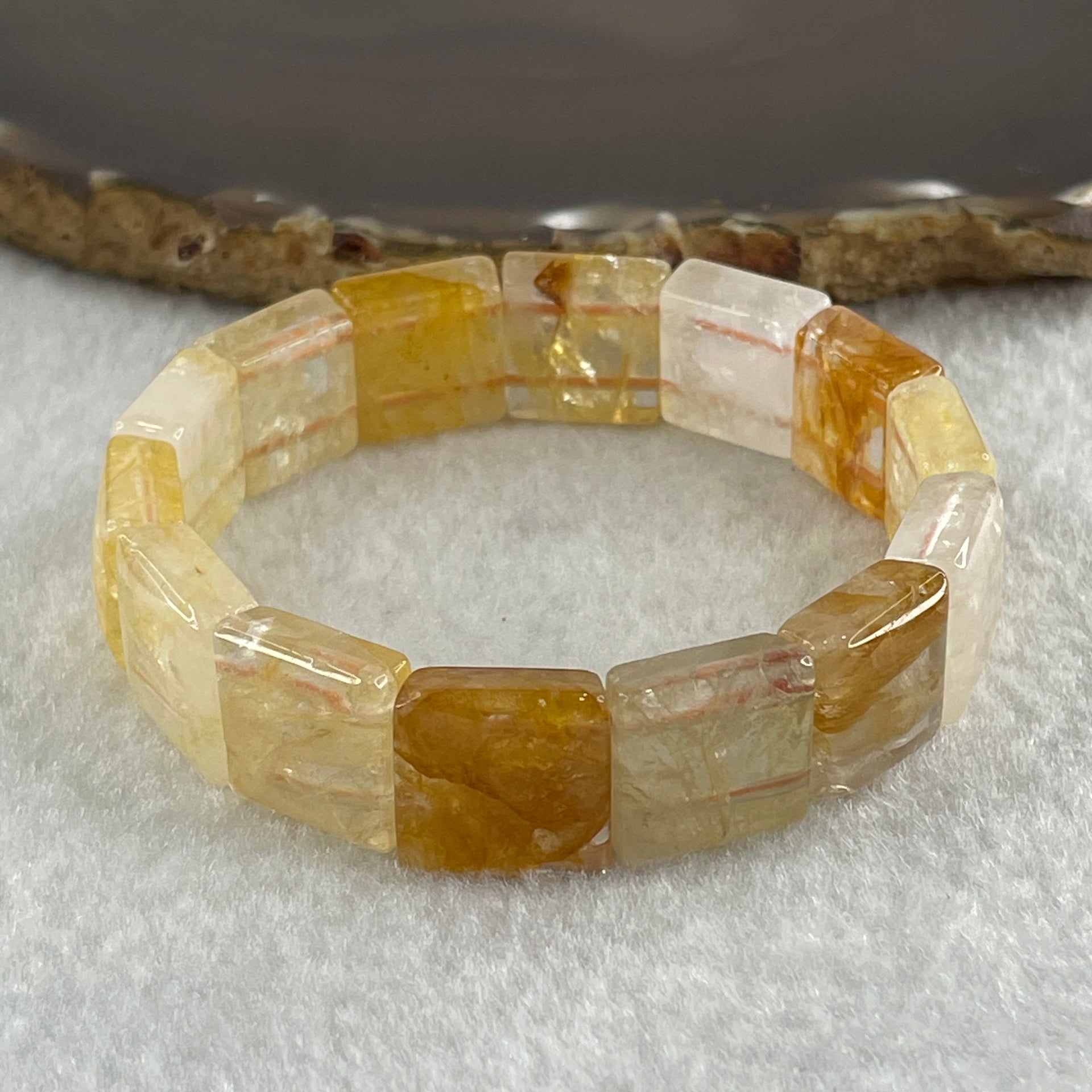 Natural Ferruginous Quartz Bracelet 38.45g 17cm 13.9 by 13.8 by 7.1mm 14 pcs - Huangs Jadeite and Jewelry Pte Ltd