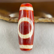 Natural Powerful Tibetan Old Oily Red White Agate One Eye Gold Metal Element Dzi Bead Heavenly Master (Tian Zhu) 一眼金天珠 10.81g 38.0 by 13.5mm - Huangs Jadeite and Jewelry Pte Ltd