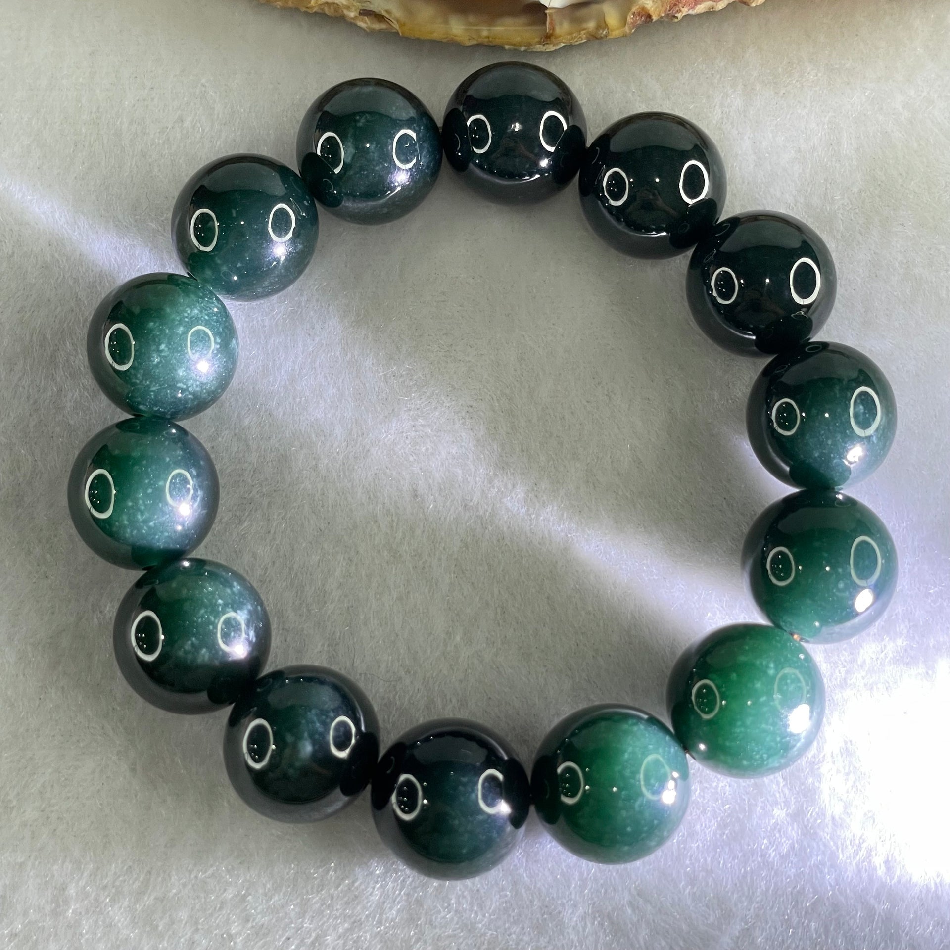 Rare High End Type A Highly Translucent Black Omphacite Jadeite Beads Bracelet 80.55g 16cm 15.0mm 14 Beads - Huangs Jadeite and Jewelry Pte Ltd