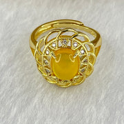 Natural Golden Yellow Butterscotch Amber With Crystals in S925 Sliver Gold Color Ring (Adjustable Size) 3.63g 8.7 by 7.4 by 4.0mm - Huangs Jadeite and Jewelry Pte Ltd