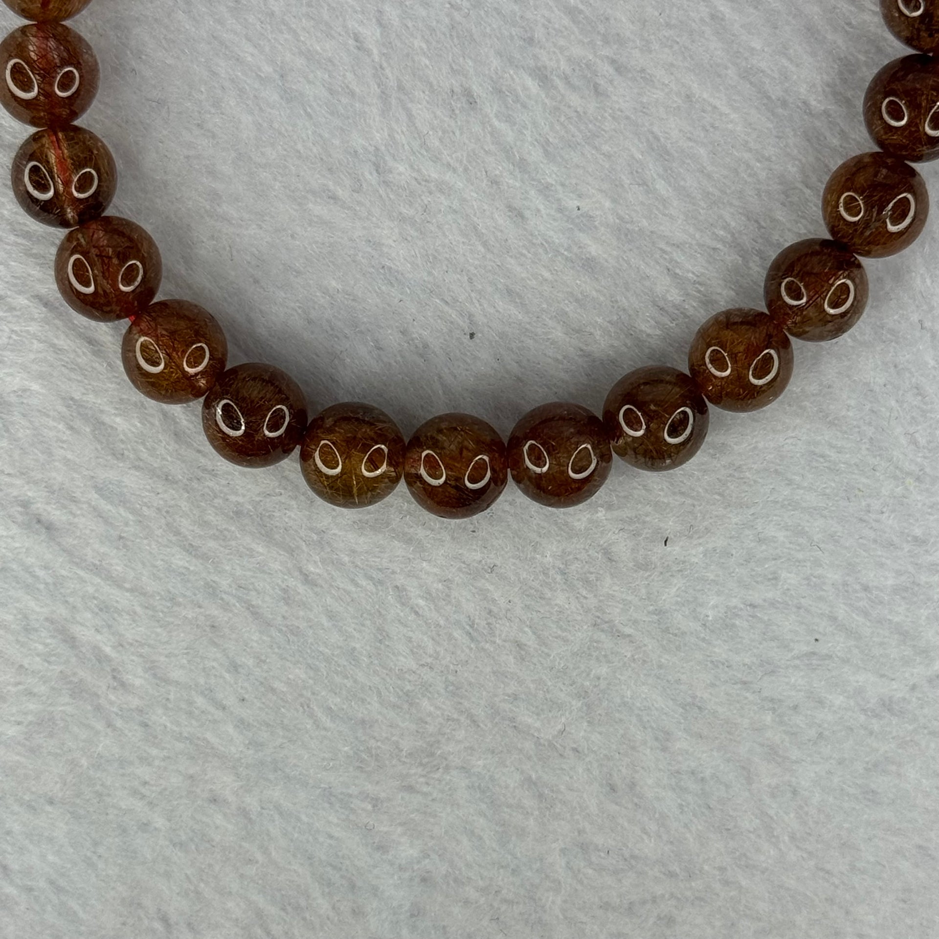 Natural Copper Rutilated Quartz Beads Bracelet 天然銅髮晶手镯 16.22g 16cm 7.9mm 25 Beads - Huangs Jadeite and Jewelry Pte Ltd