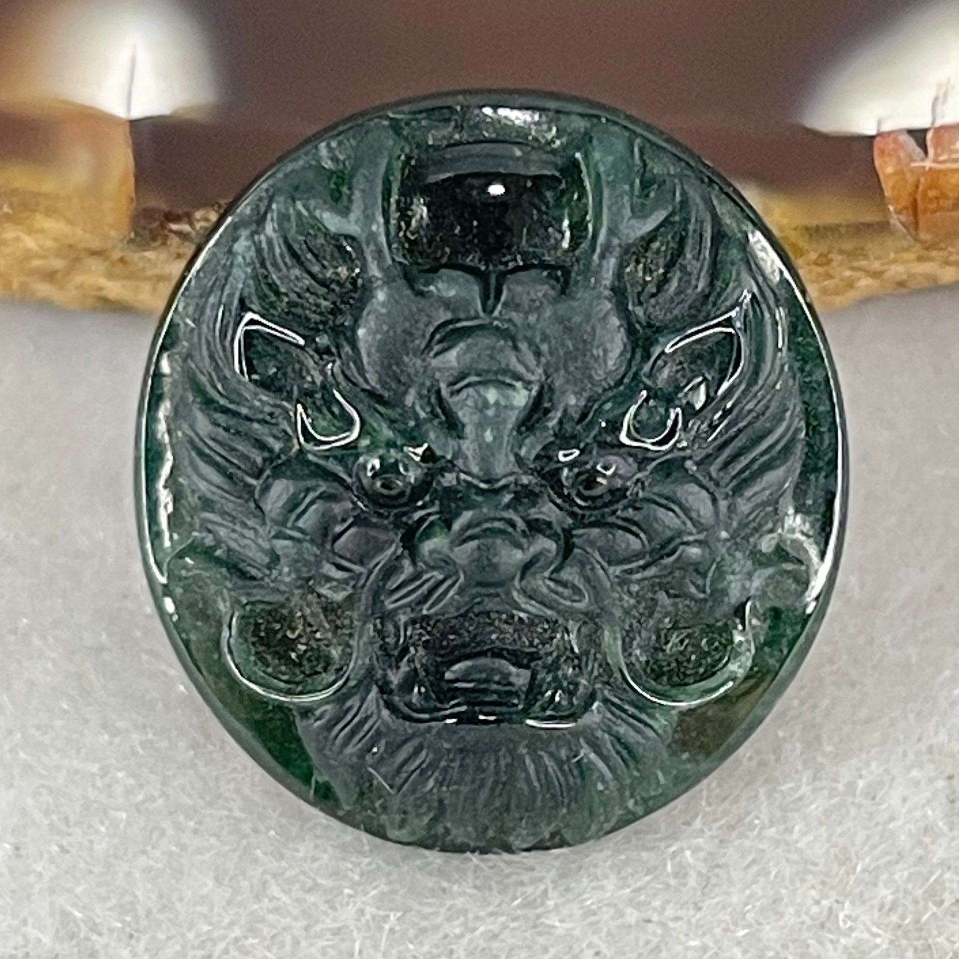 Rare Good Grade Type A Fully Translucent Black Jadeite Dragon Head Stone For Setting 3.65g 20.3 by 18.5 by 6.4mm - Huangs Jadeite and Jewelry Pte Ltd