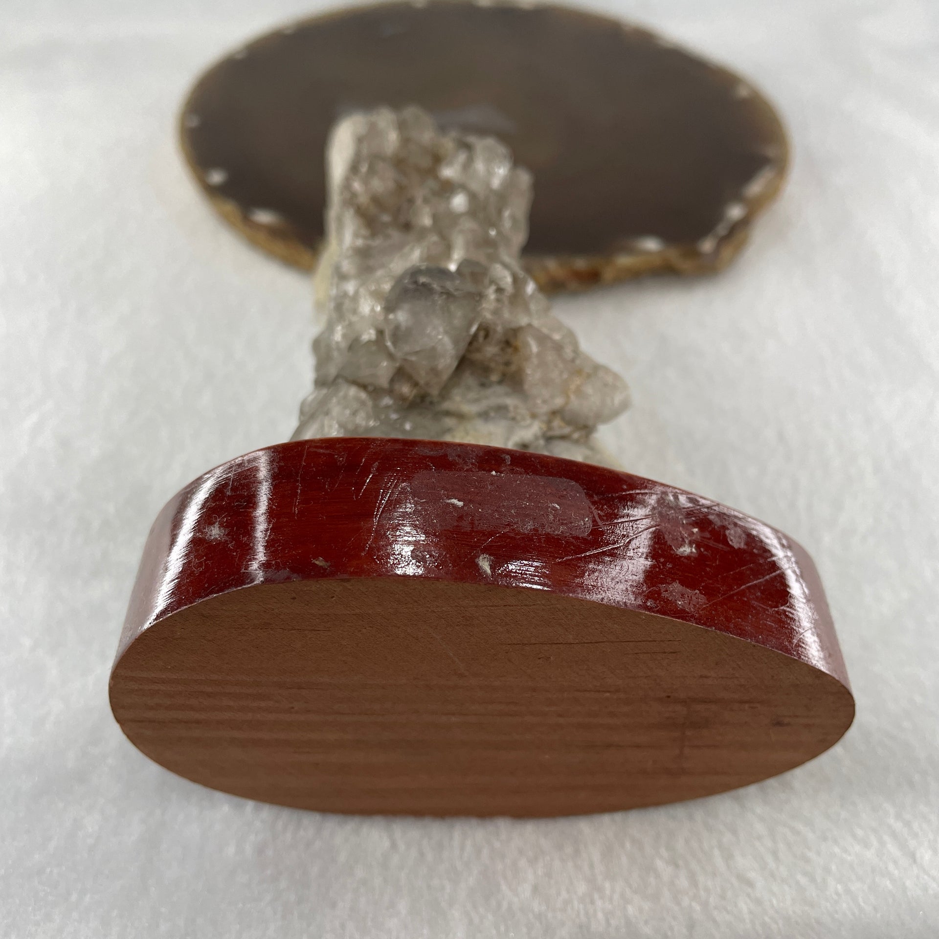 Natural Smoky Quartz Rough Irregular Shape Display in Wooden Stand 353.99g 90.7 by 60.9 by 142.8mm - Huangs Jadeite and Jewelry Pte Ltd