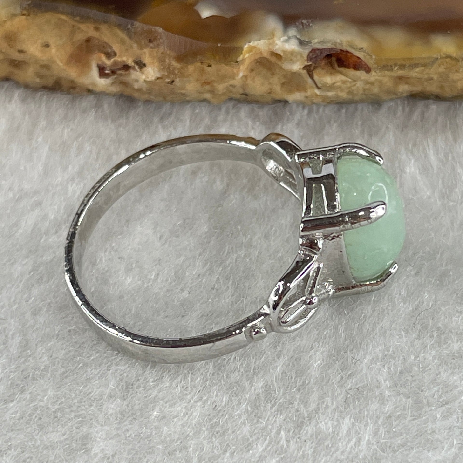 Natural Type A Green Jadeite Ring in S925 Sliver 2.44g 9.6 by 7.3 by 4.5mm US 6.7 Hk 14.8 - Huangs Jadeite and Jewelry Pte Ltd