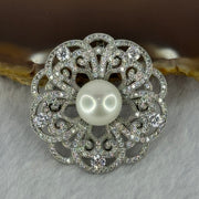 Natural white Pearl with Crystals in Sliver Flower Brooch and Pendant 10.26g 11.2mm - Huangs Jadeite and Jewelry Pte Ltd