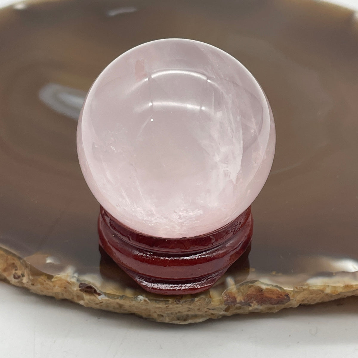 Above Average Natural Rose Quartz Mini Ball with Wooden Stand Display | (70.80g | 36.4mm | 44.0mm | Catalyst, "Zhao Tao Hua" Love & Interpersonal Charm Magnet, 360° Energy Harmonizer & Feng Shui Prosperity Sphere)