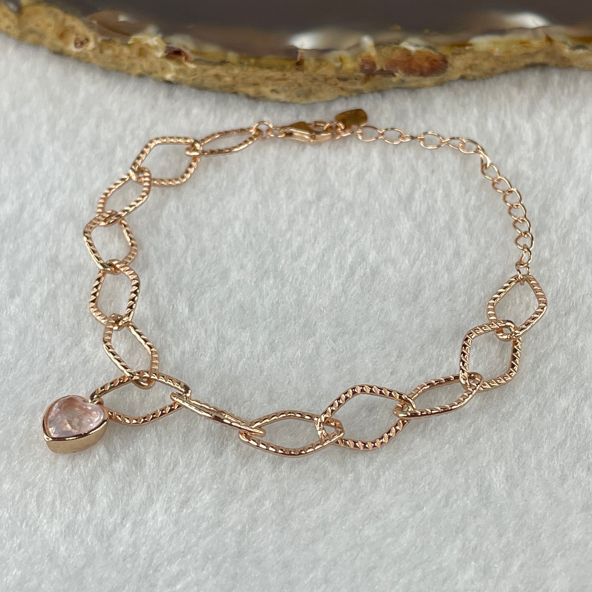 Natural Rose Quartz In 925 Sliver Rose Gold Color Bracelet 3.87g 7.3 by 7.0 by 3.8mm (Adjustable Size) - Huangs Jadeite and Jewelry Pte Ltd
