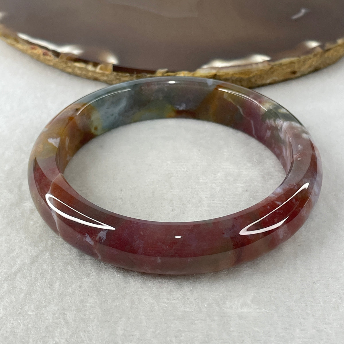 Natural Red-Pink & Blueish-Green Flower Agate Bangle | (48.54g | 60.0mm Inner Diameter | 13.5x8.3mm | Close to Perfect | Synergy, Romantic Attraction, Emotional Harmony & Protection Shield)