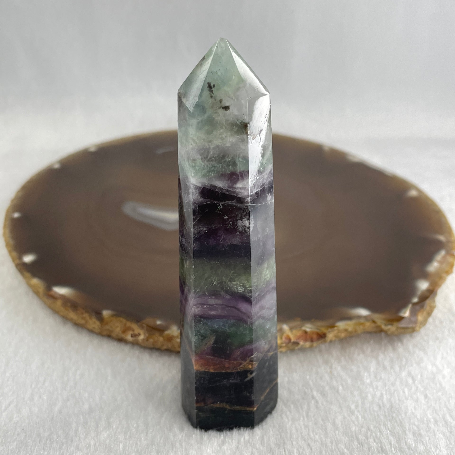 Natural Green and Purple Fluorite Quartz Tower Display 81.81g 95.0 by 25.3 by 19.3mm - Huangs Jadeite and Jewelry Pte Ltd