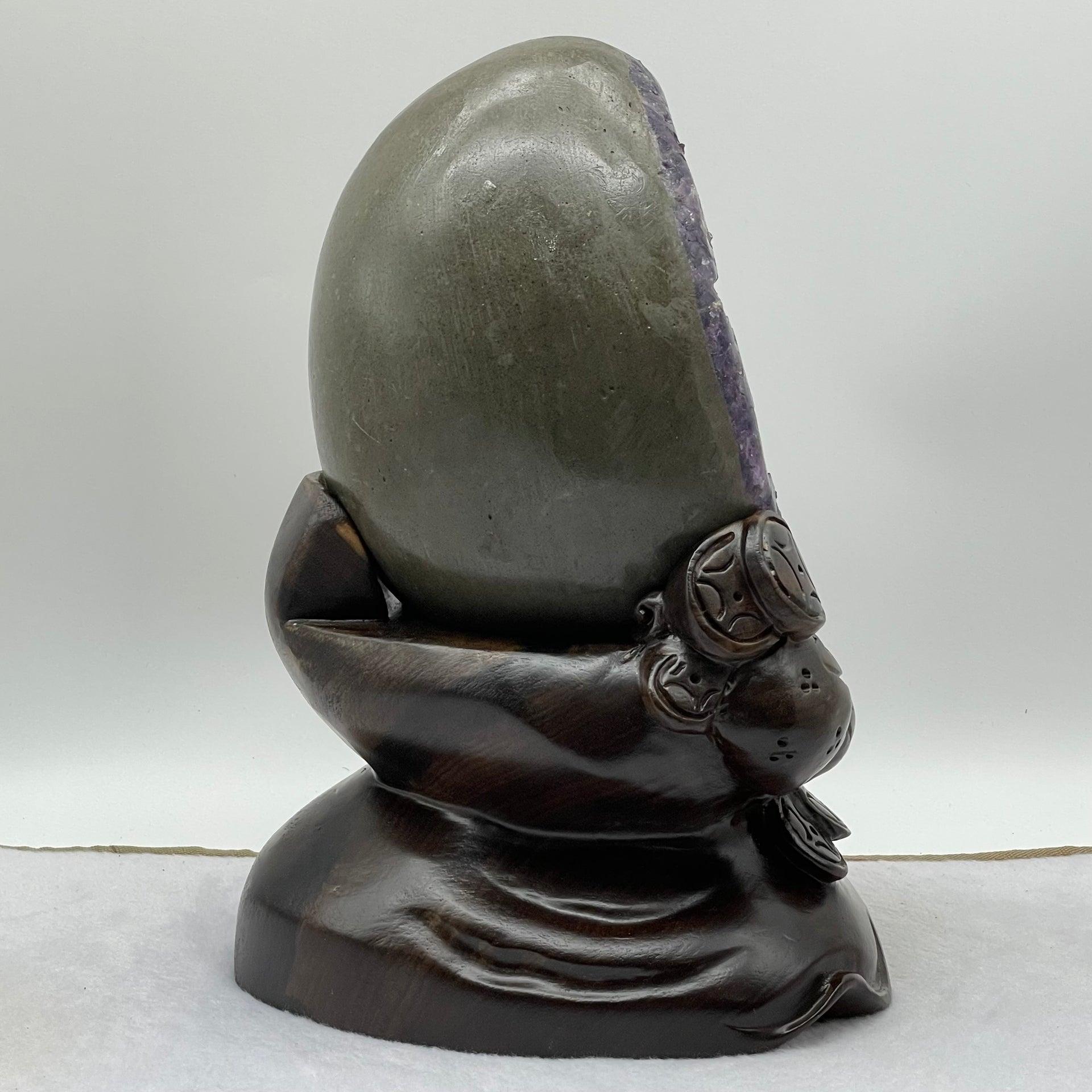 Natural Deep Purple Amethyst Egg with Wooden Stand Display Total Weight 6,264.9g 180.0 by 200.0 by 285.0mm - Huangs Jadeite and Jewelry Pte Ltd