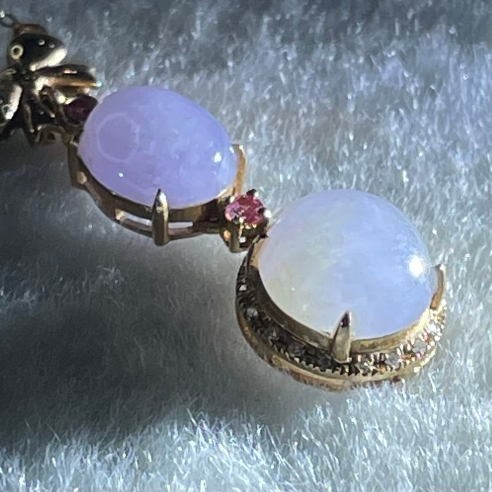 Type A Lavender Jadeite Cabouchons 8.0 by 4.2mm and 8.0 by 6.5 by 3.5mm with Diamonds in 18K Rose Gold Necklace 2.55g 40 and 45cm - Huangs Jadeite and Jewelry Pte Ltd