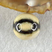 Natural Powerful Tibetan Old Oily Yellowish White with Black Agate 3 Eyes Dzi Bead Heavenly Master (Tian Zhu) 三眼天诛 4.04g 14.5mm - Huangs Jadeite and Jewelry Pte Ltd