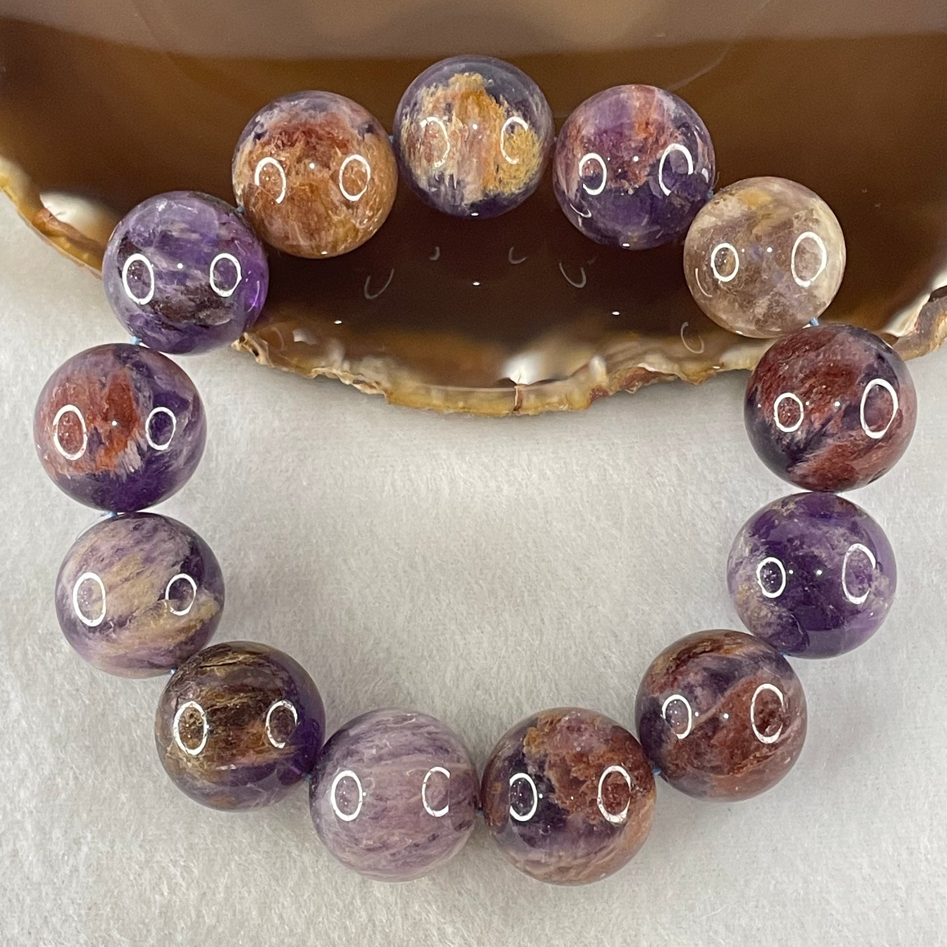 Above Average Grade Natural Amethyst Phantom Quartz Beads Bracelet 天然紫幽灵水晶手链 111.14g 19cm 19.0mm 13 Beads - Huangs Jadeite and Jewelry Pte Ltd