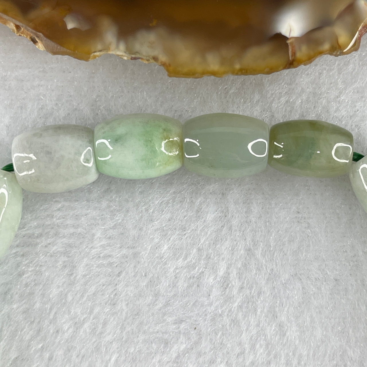 Natural Type A Light Green Jadeite Lulutong Beads Bracelet 30.25g 17.5cm 8.8mm 18 Beads