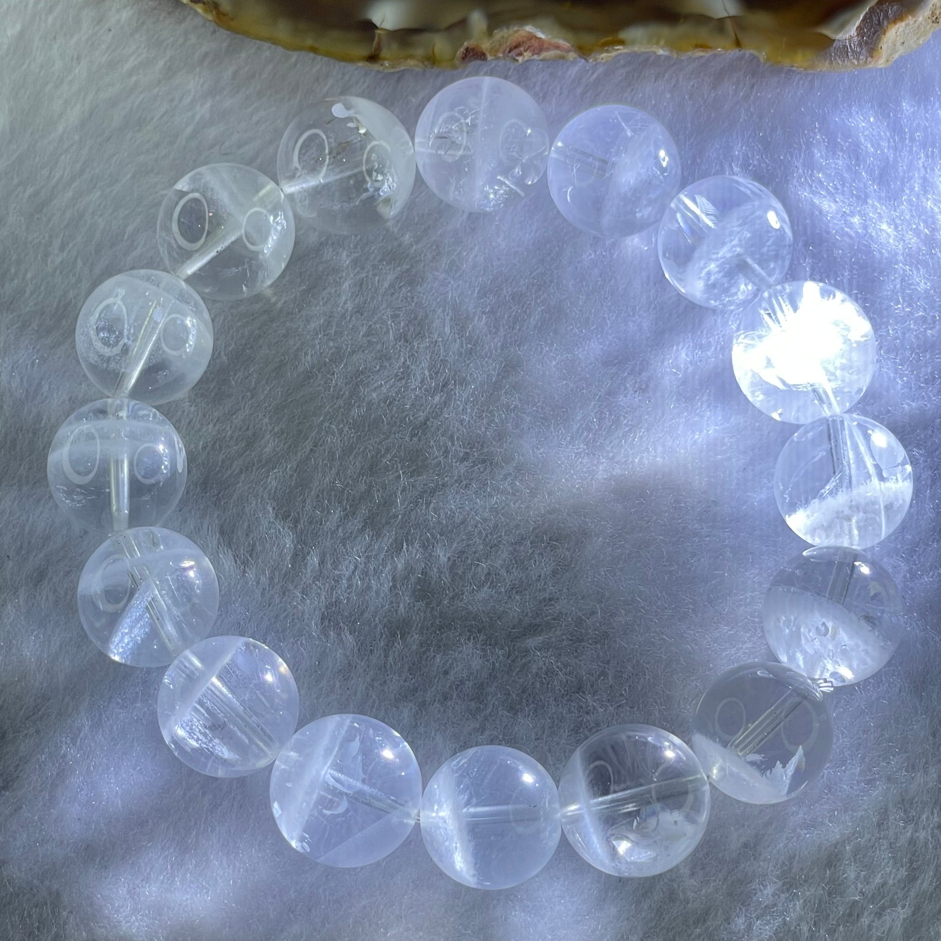Natural White Phantom Quartz Beads Bracelet 52.69g 18.5cm 13.9mm 16 Beads - Huangs Jadeite and Jewelry Pte Ltd