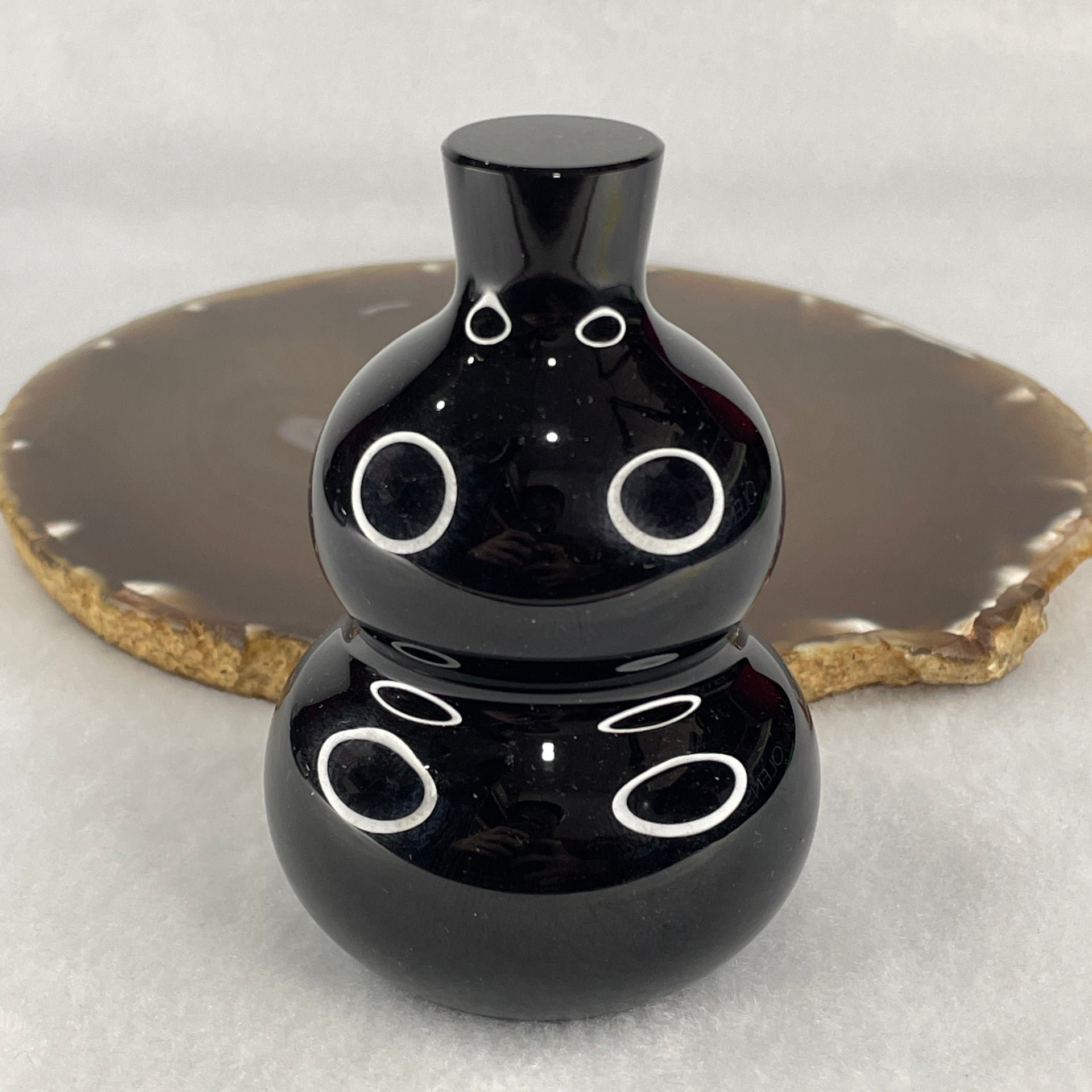 Natural Black Obsidian Hulu Display 301.75g 84.5 by 56.8mm - Huangs Jadeite and Jewelry Pte Ltd