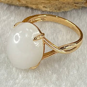 Natural White Nephrite in 18K Rose Gold Ring 4.29g 14.2 by 11.3 by 7.5mm US6.2 HK13.5 - Huangs Jadeite and Jewelry Pte Ltd