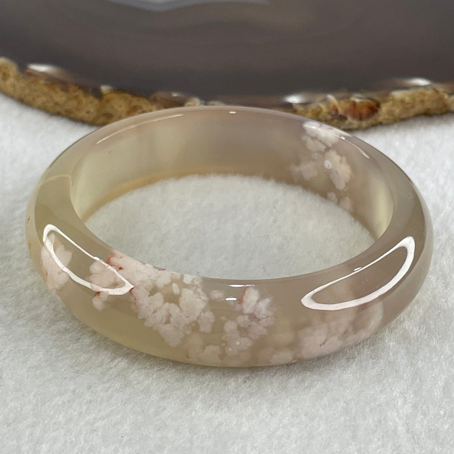 Natural Faint Yellow with Faint Lavender Flower Agate Bangle 56.68g Internal Diameter 59.2mm 15.8 by 8.9mm (Perfect) - Huangs Jadeite and Jewelry Pte Ltd