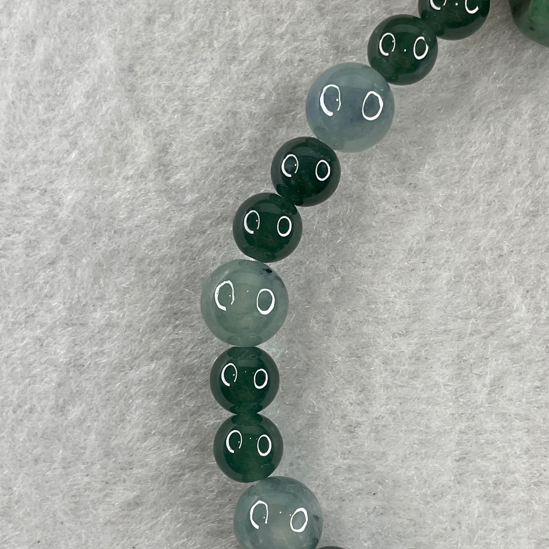 Natural Type A Semi Icy Blueish Green with Light Lavender Jadeite Beads Bracelet 19.10g 16cm 13.5 by 17.3mm 1Bead - 8Beads 7.9mm - 18Beads 6.3mm - Huangs Jadeite and Jewelry Pte Ltd