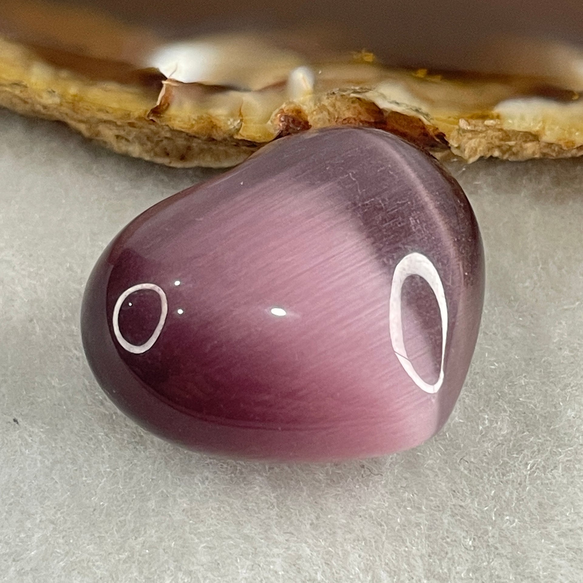Natural Purple Cats Eye Glass Mini Heart Shape Display 17.43g 30.1 by 25.3 by 16.5mm - Huangs Jadeite and Jewelry Pte Ltd