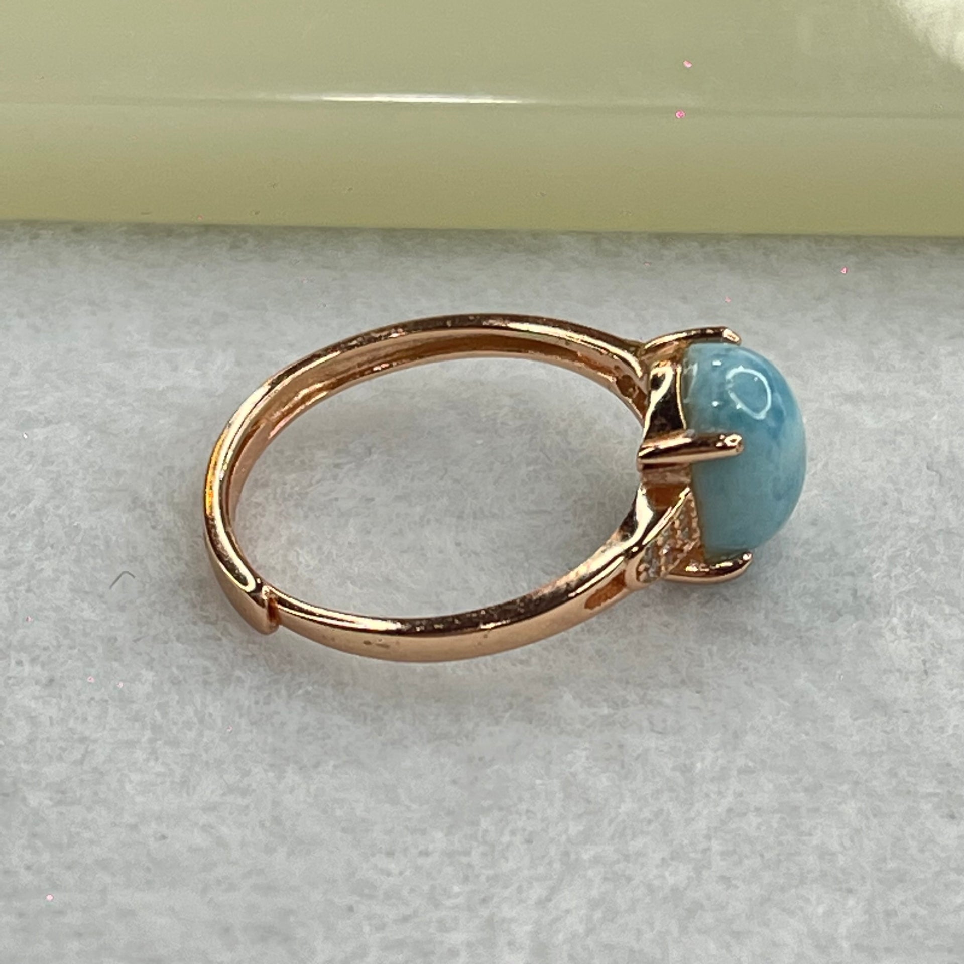 Natural Larimar in S925 Silver Rose Gold Color Ring (Adjustable Size) 2.28g 9.9 by 8.1 by 5.0mm - Huangs Jadeite and Jewelry Pte Ltd