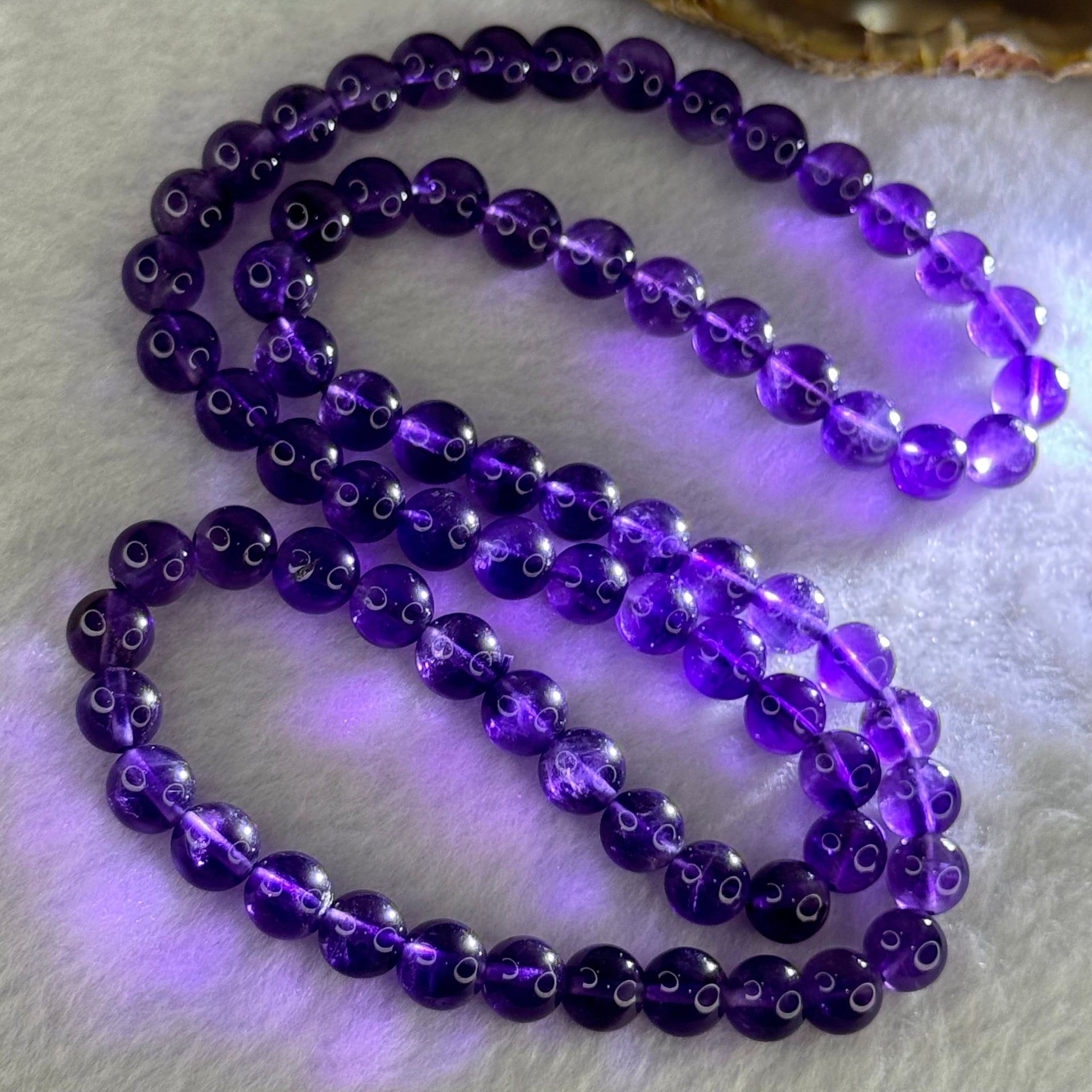 Good Grade Natural Amethyst Necklace 46.46g 52cm 7.7mm 75 Beads - Huangs Jadeite and Jewelry Pte Ltd