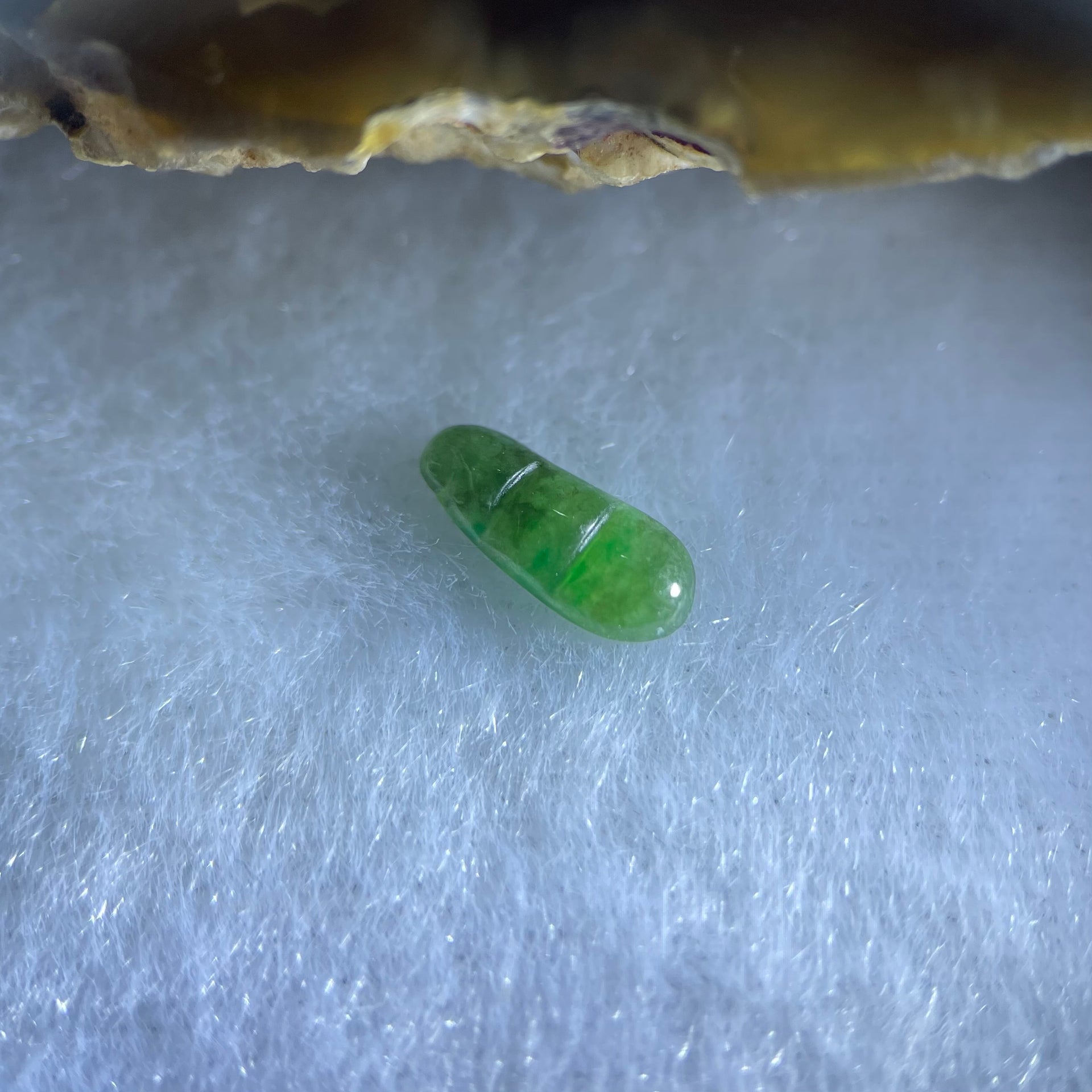 Type A Old Mine Full Green Jadeite Peapod Charm Stone For Setting 0.12g 8.8 by 3.5 by 1.5mm - Huangs Jadeite and Jewelry Pte Ltd