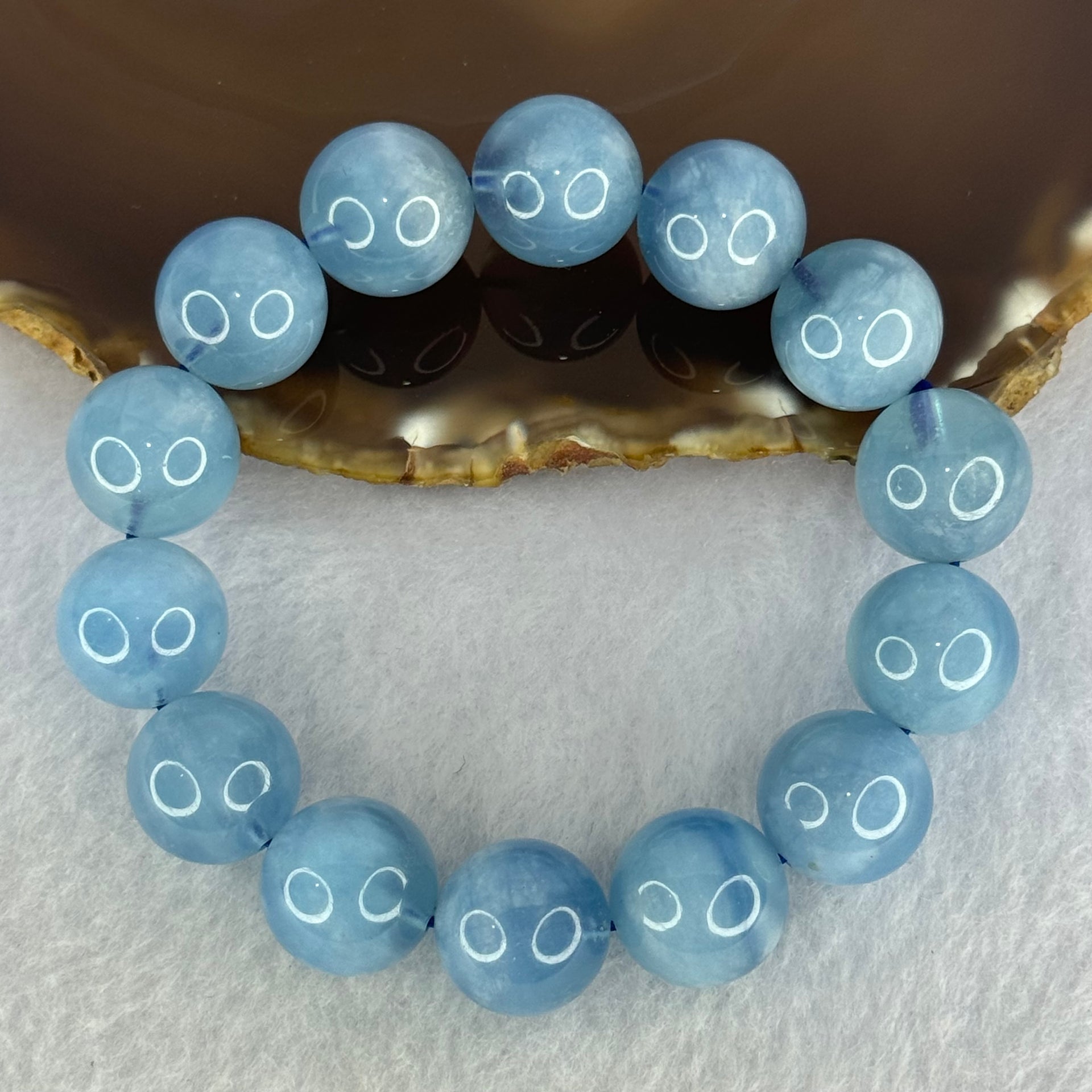 Natural Aquamarine Beads Bracelet 75.20g 19cm 15.8mm 14 Beads - Huangs Jadeite and Jewelry Pte Ltd