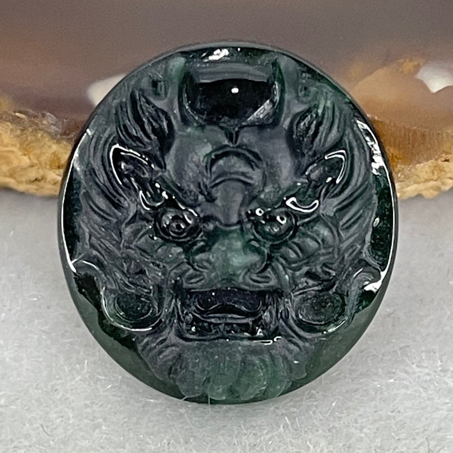 Rare Good Grade Type A Fully Translucent Black Jadeite Dragon Head Stone For Setting 
2.90g 18.2 by 16.8 by 6.3mm - Huangs Jadeite and Jewelry Pte Ltd