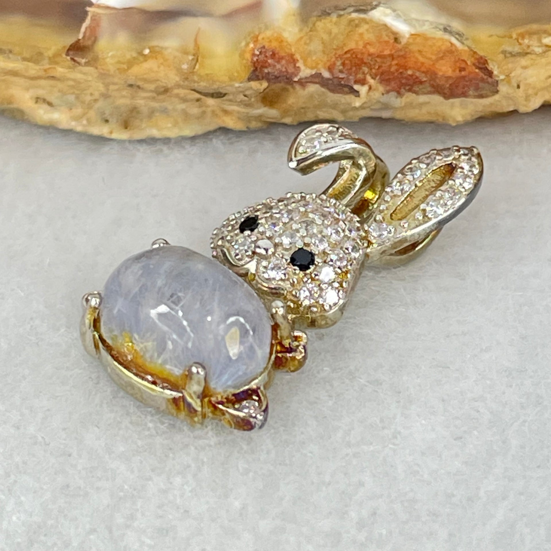 Rare Natural Blue Dumortierite Rutilated Quartz in S925 Sliver Rabbit Pendant 2.35g 9.5 by 6.2 by 4.0mm - Huangs Jadeite and Jewelry Pte Ltd