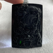 Type A Opaque to Partial Translucent Black Omphacite Jadeite Dragon with pixiu Pendant 45.42g 66.0 by 45.5 by 9.2mm - Huangs Jadeite and Jewelry Pte Ltd