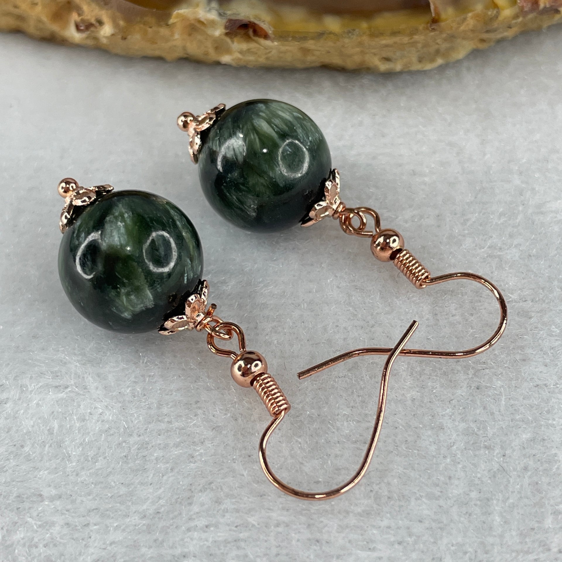 Natural Green Seraphinite Bead Earring 5.81g 12.0mm - Huangs Jadeite and Jewelry Pte Ltd