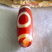 Natural Powerful Tibetan Old Oily Red White Agate One Eye Wood Element Dzi Bead Heavenly Master (Tian Zhu) 一眼木元素天珠 9.56g 37.7 by 12.9mm - Huangs Jadeite and Jewelry Pte Ltd