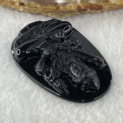Type A Opaque to Partial Translucent Black Omphacite Jadeite Akasagarbha Bodhissattva Pendant Ox and Tiger Zodiac Guardian 17.04g 52.7 by 34.2 by 7.4mm - Huangs Jadeite and Jewelry Pte Ltd