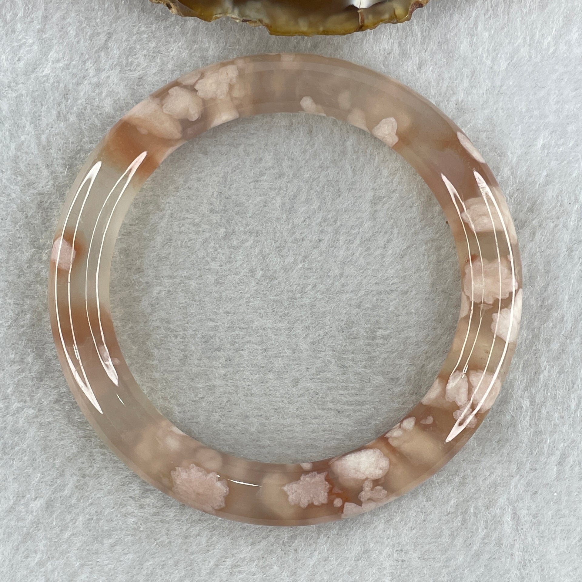 Natural Pinkish Flower Agate Bangle 45.47g Internal Diameter 59.5mm 10.0 by 10.7mm (Perfect) - Huangs Jadeite and Jewelry Pte Ltd