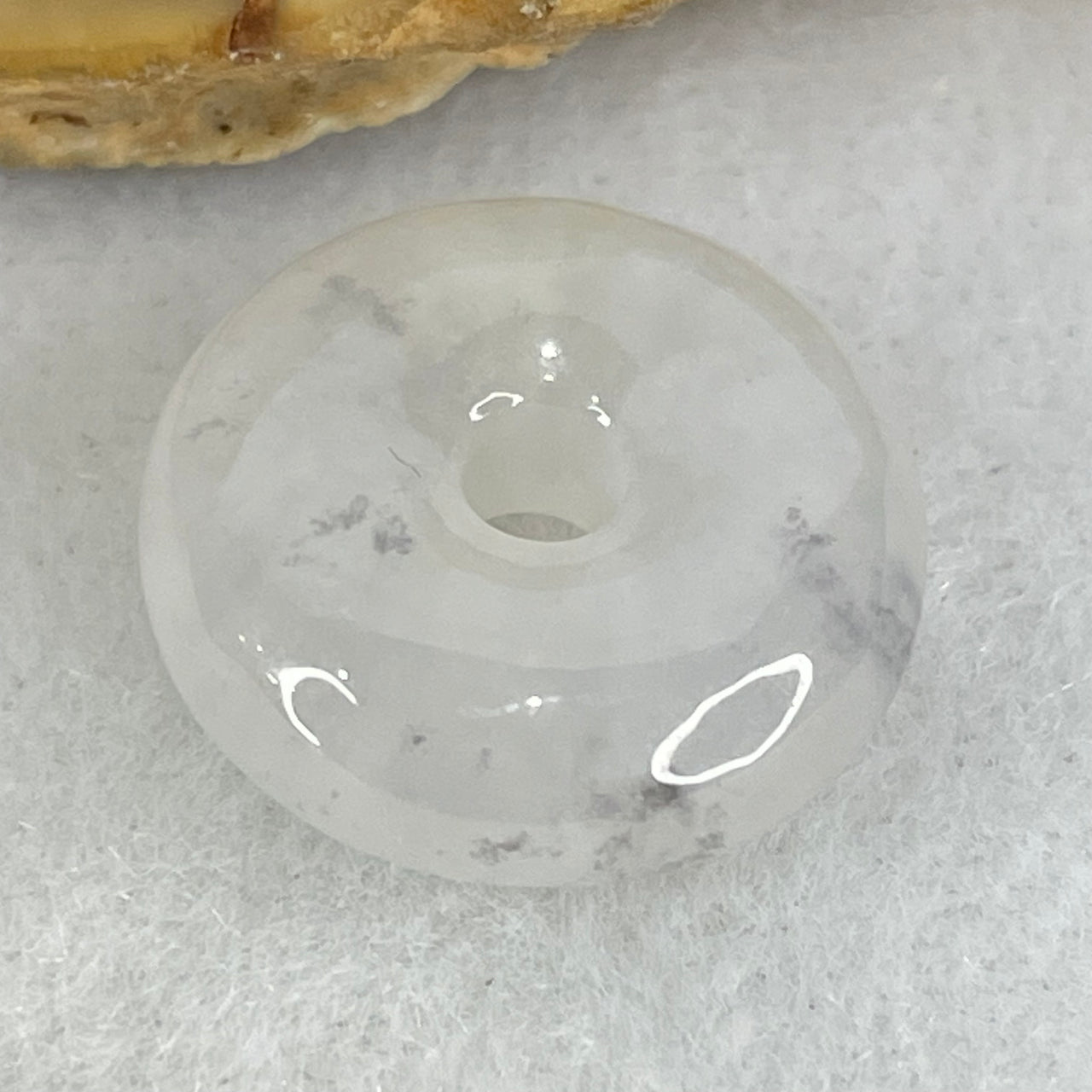Type A Semi Icy Faint Lavender Green With Wuji Grey Jadeite Ping An Kou Charm/Pendant 3.19g 16.1 by 6.2mm - Huangs Jadeite and Jewelry Pte Ltd
