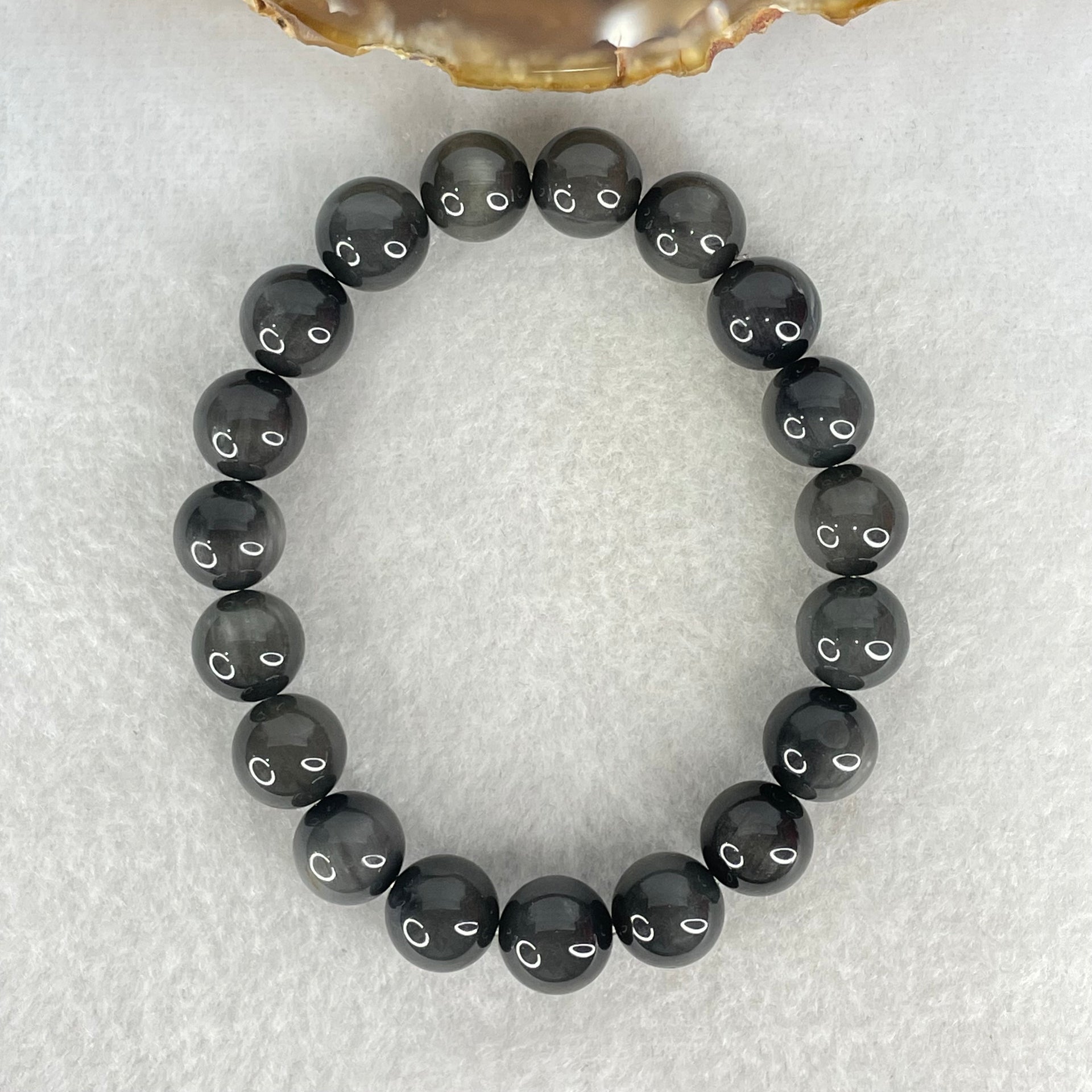 Good Grade Natural Grey Rabbit Hair Rutilated Quartz Beads Bracelet 31.20g 17cm 10.8mm 19 Beads - Huangs Jadeite and Jewelry Pte Ltd