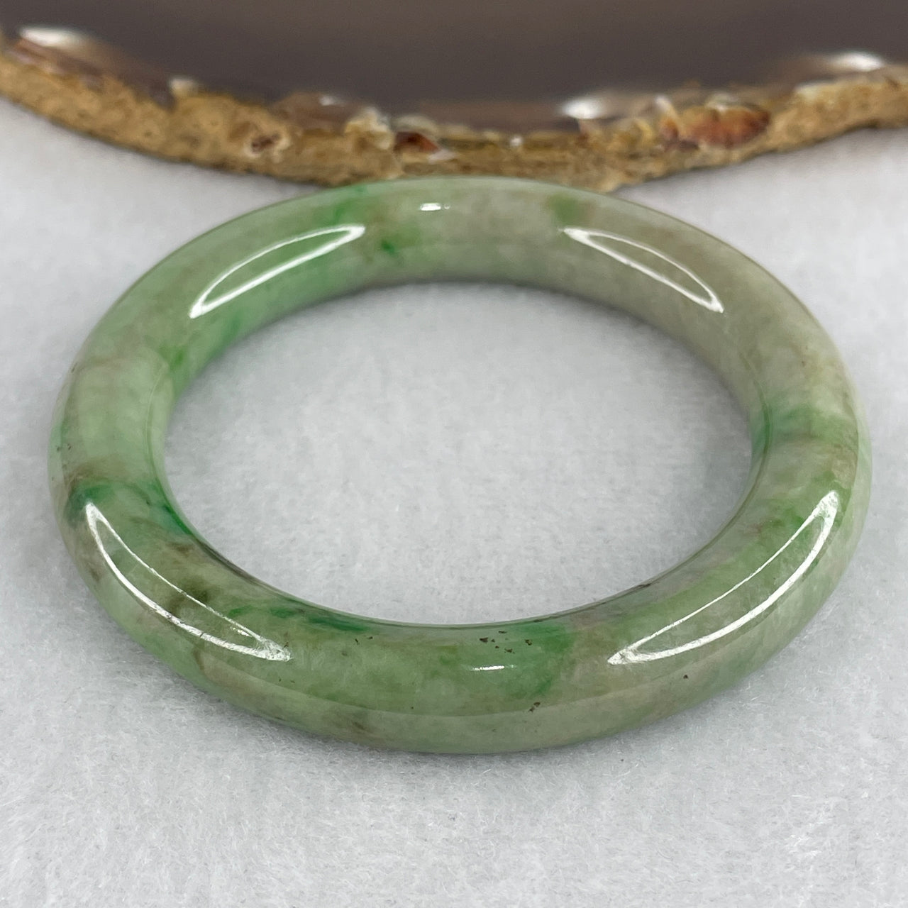 Certified Natural Type A Green with Spicy Green & Brownish Piao Hua Full Round Jadeite Bangle | Untreated Fei Cui Round Bangle (53.01g | ID: 51.6mm | 10.6 x 10.2mm) (Very Very Slight Internal Line)