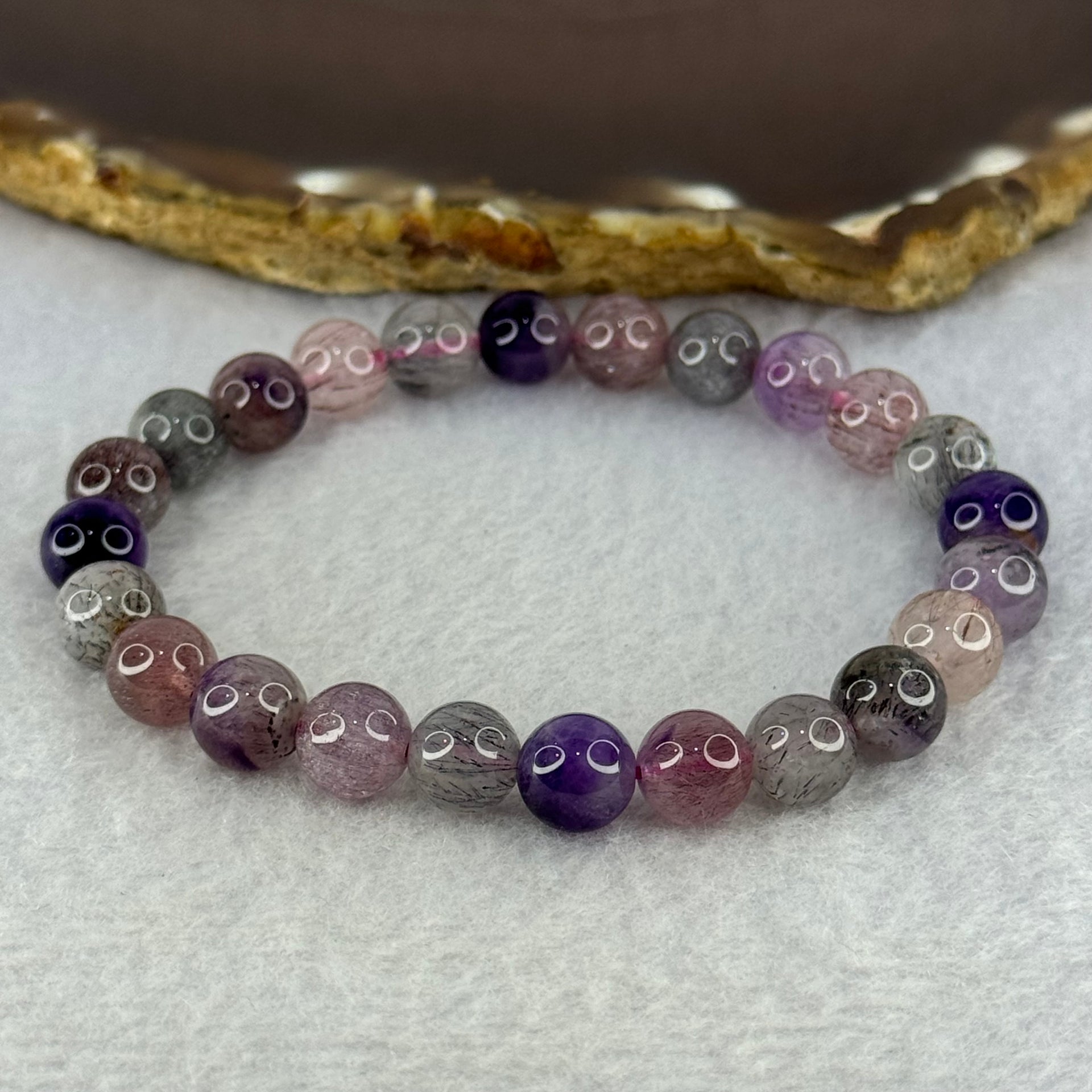 Natural Super 7 Beads Bracelet 18.03g 16cm 8.4mm 24 Beads - Huangs Jadeite and Jewelry Pte Ltd