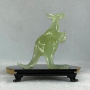 Natural Green Serpentine Kangaroo with Wooden Stand Display 172.6g 100.8 by 63.0 by 115.0mm - Huangs Jadeite and Jewelry Pte Ltd