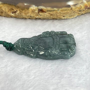 Type A Dark Blueish Green Jadeite Cai Shen Ye God of Fortune Pendant 8.37g 34.2 by 21.6 by 5.0mm - Huangs Jadeite and Jewelry Pte Ltd